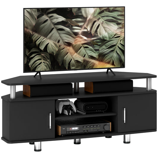 Photo of HOMCOM TV Unit Cabinet for TVs up to 55 Inches with Storage Shelves and Cupboard, Entertainment Centre for Living Room, Black in Black colour on a white background