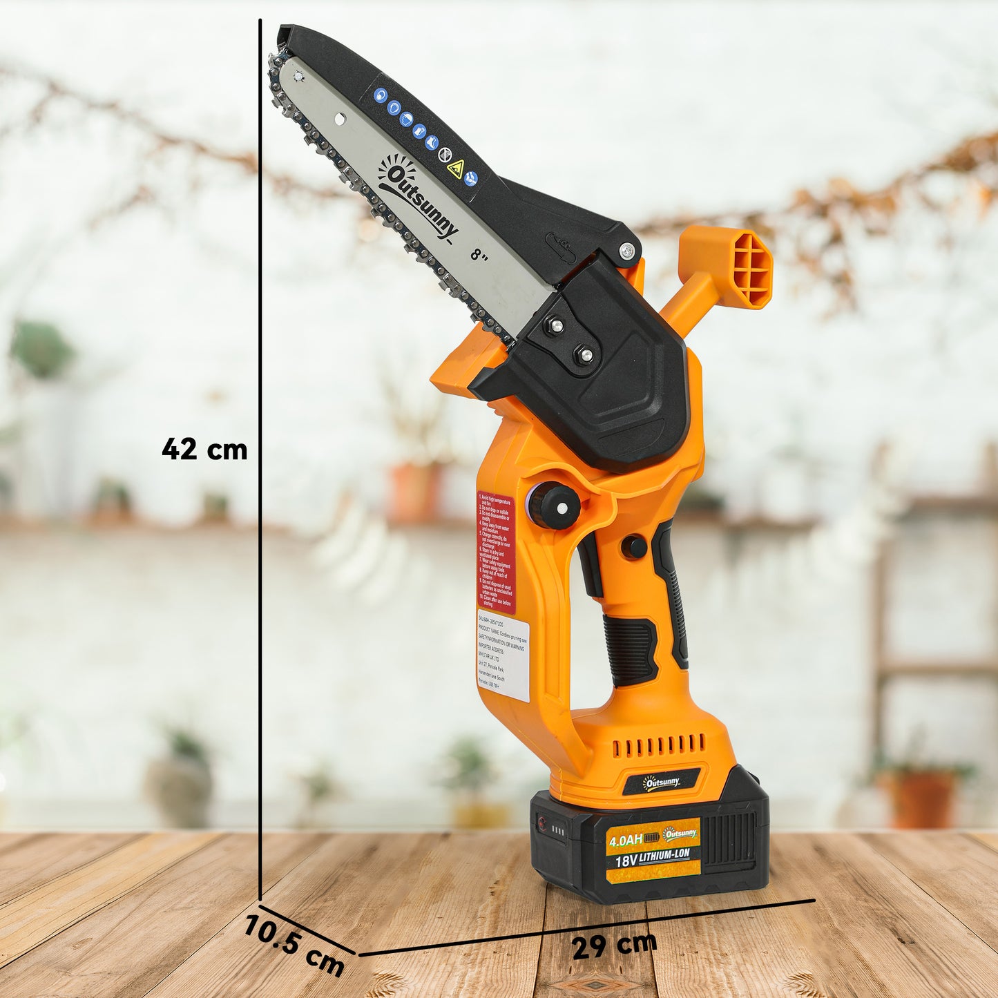 Outsunny Mini Pruning Saw Cordless, 8 Inch Electric Pruning Saw with 2 x 4000mAh Batteries, Brushless Motor and Safety Lock for Tree Trimming, Garden, Wood Cutting, Orange