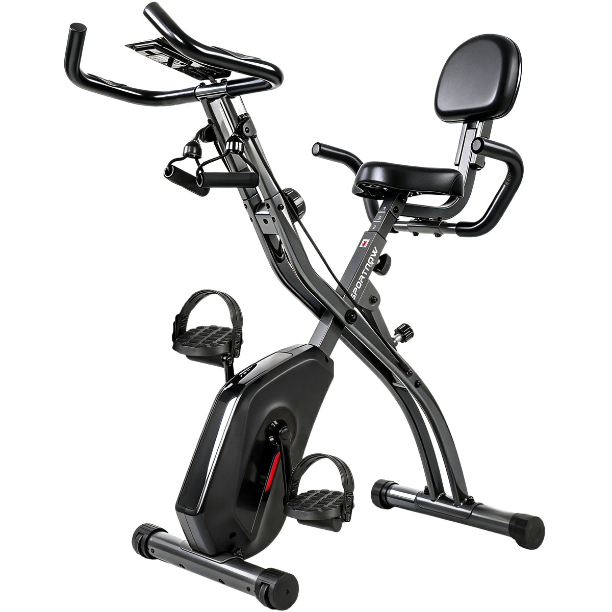 Photo of SPORTNOW 4-In-1 Folding Exercise Bike with Resistance Bands, Bluetooth App, 8-Level Magnetic Resistance, LCD Display, Black in Black colour on a white background