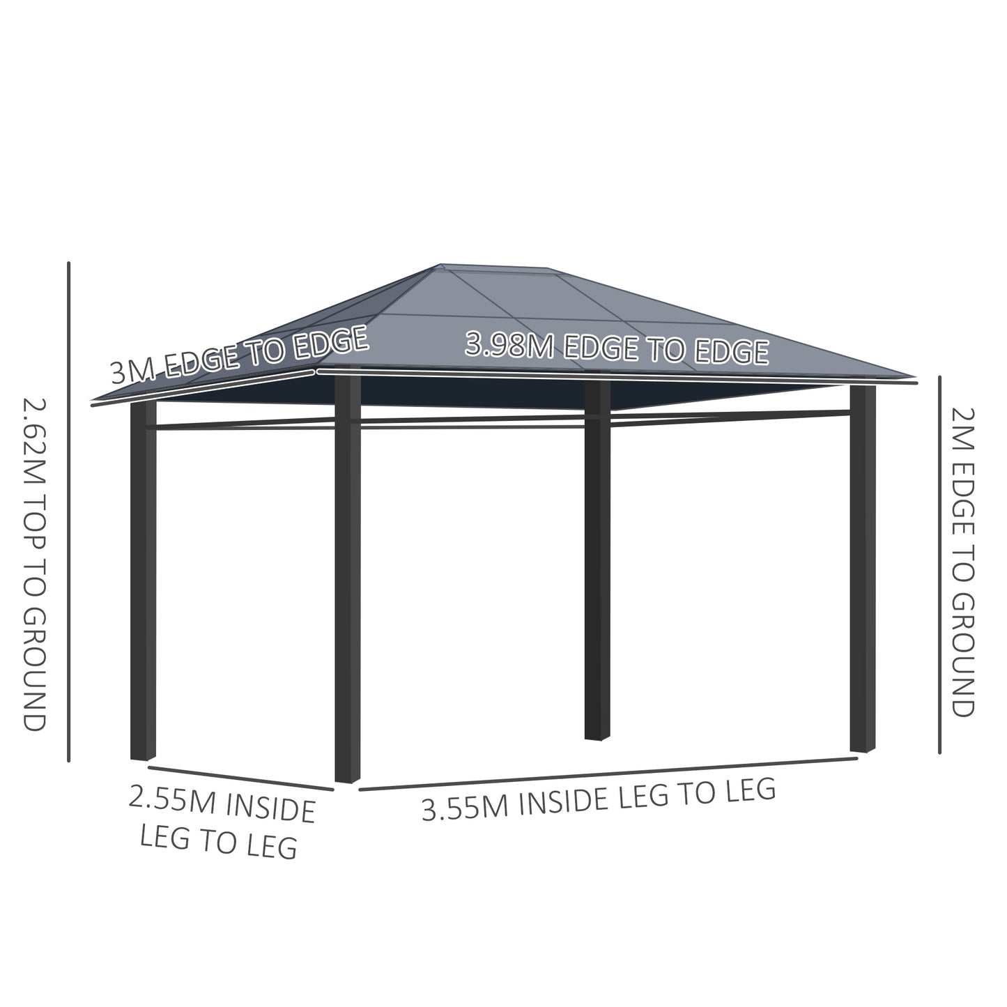 Outsunny Hardtop Gazebo Garden Pavilion w/ UV Resistant Polycarbonate Roof, Curtains, Steel & Aluminium Frame, 3 x 4(m), Grey
