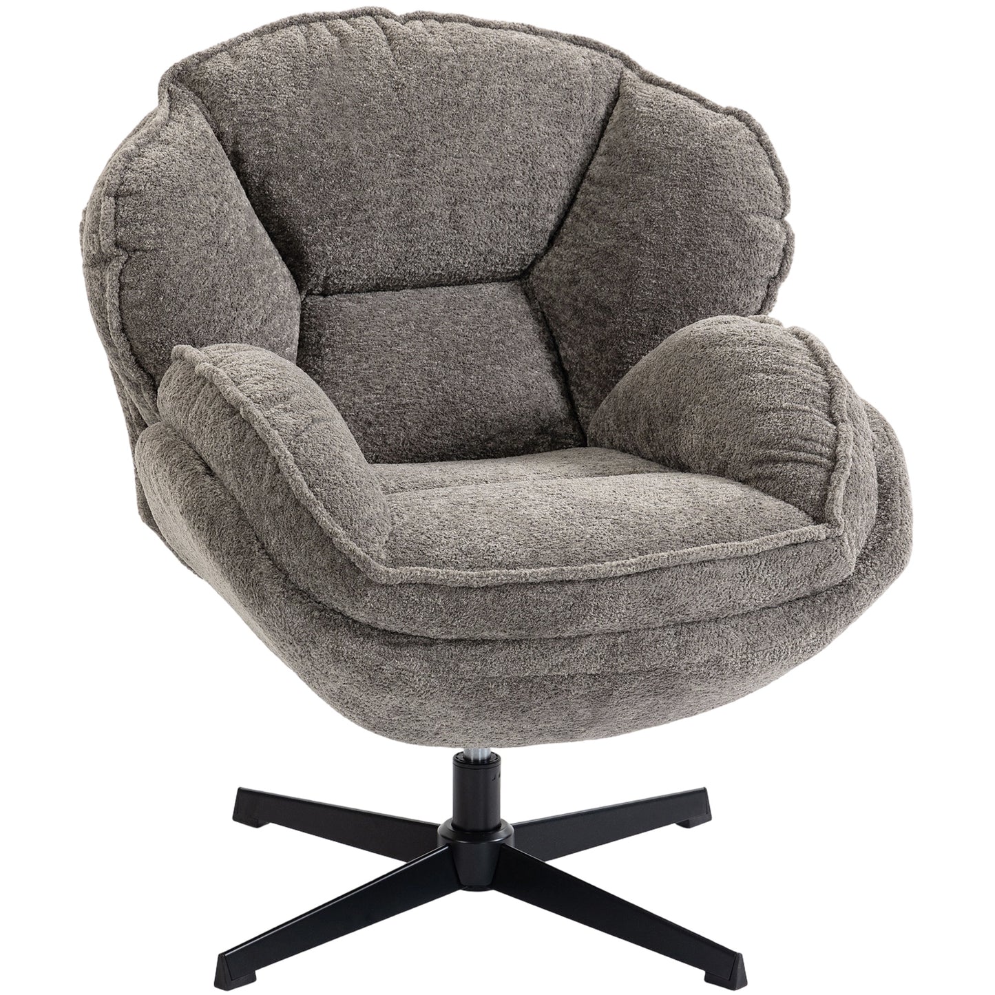 Photo of HOMCOM Modern Wingback Accent Chair, Velvet Armchair with Four-Star Base, S-Springs, Swivel, Grey in Grey colour on a white background