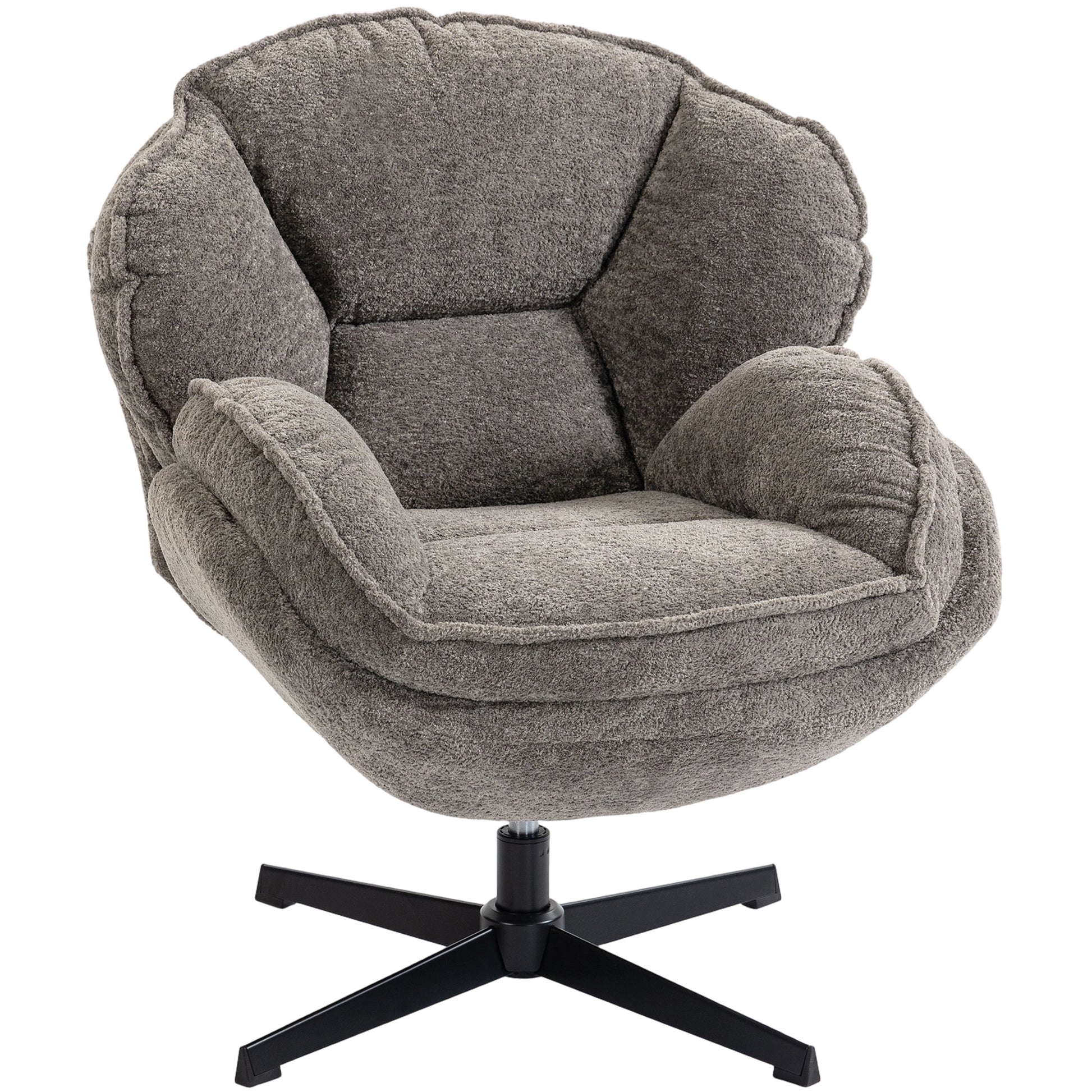 Photo of HOMCOM Modern Wingback Accent Chair, Velvet Armchair with Four-Star Base, S-Springs, Swivel, Grey in Grey colour on a white background