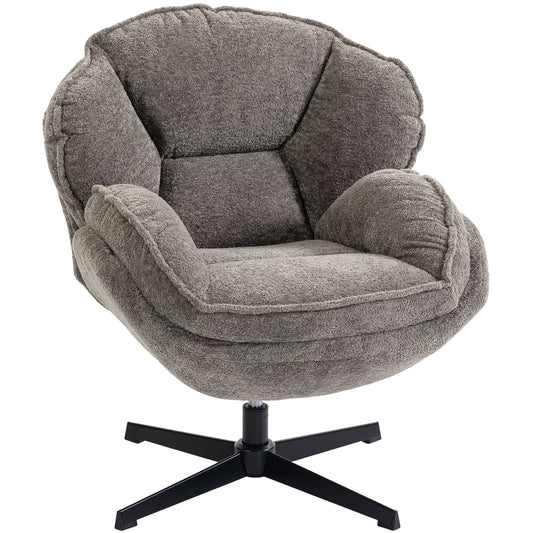 Photo of HOMCOM Modern Wingback Accent Chair, Velvet Armchair with Four-Star Base, S-Springs, Swivel, Grey in Grey colour on a white background