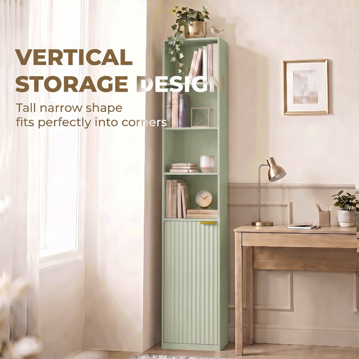 HOMCOM Bookcase Adjustable Shelf Bookshelf Anti-Tip Hardware 6-Tier Storage Cabinet Light Green