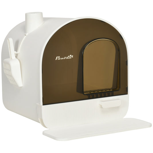 Photo of PawHut Hooded Cat Litter Box, Kitten Litter Tray, with Lid, Scoop, Filter, Flap Door in Door colour on a white background