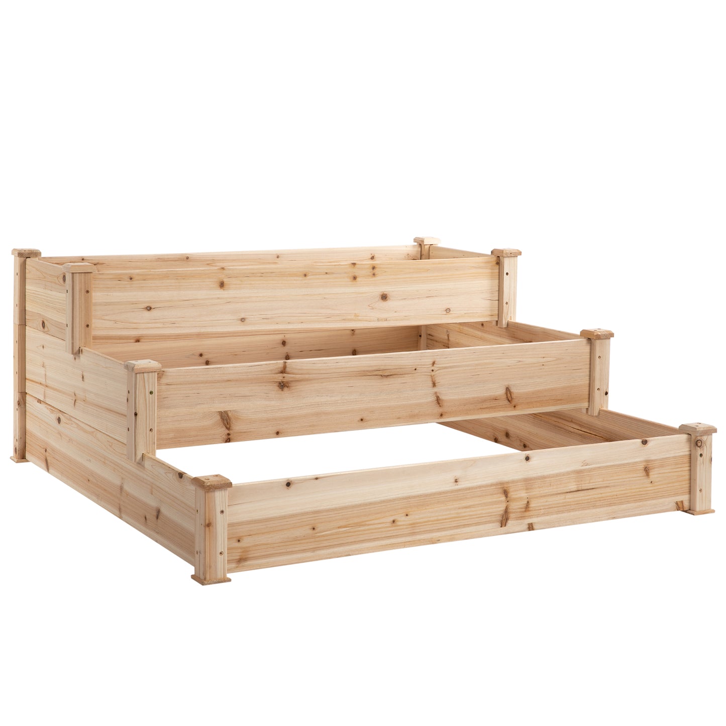 Photo of Outsunny 470L Raised Garden Bed, 3-Tier Planter Kit, Elevated Wooden Planters for Garden, Yard & Patio, Wooden Nature in Nature colour on a white background