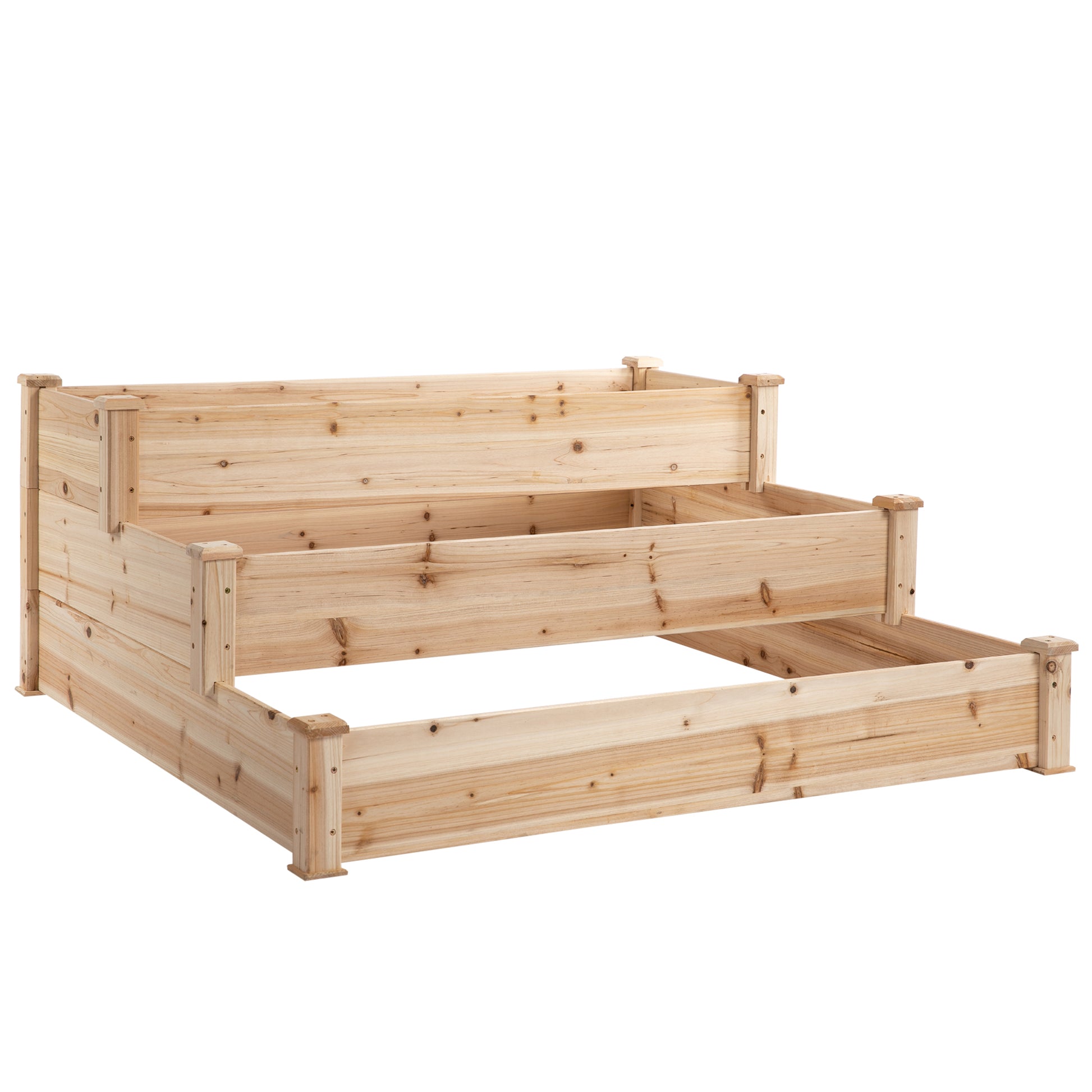 Photo of Outsunny 470L Raised Garden Bed, 3-Tier Planter Kit, Elevated Wooden Planters for Garden, Yard & Patio, Wooden Nature in Nature colour on a white background