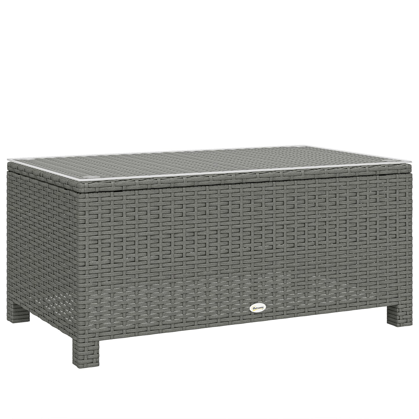 Photo of Outsunny Rattan Garden Coffee Table with Glass Top, Light Grey in Grey colour on a white background