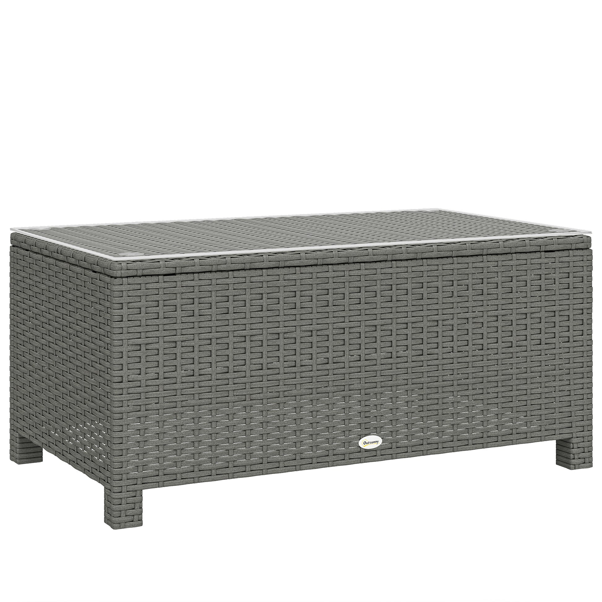 Photo of Outsunny Rattan Garden Coffee Table with Glass Top, Light Grey in Grey colour on a white background