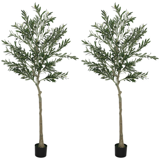 Photo of HOMCOM Set of Two Silk Leaf Artificial Olive Trees in Trees colour on a white background