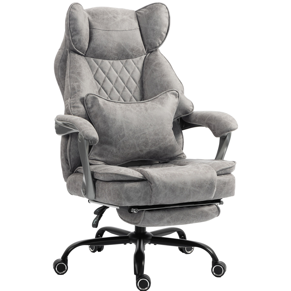 Photo of HOMCOM Executive Office Chair, Leathaire Big and Tall Office Chair 180 kg with Wide Seat, Reclining, Lumbar Support, Grey in Grey colour on a white background