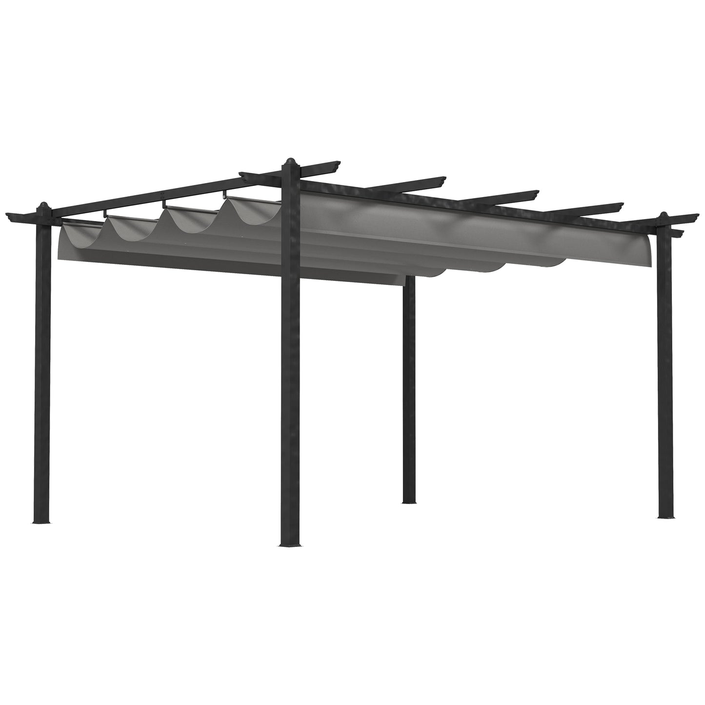Photo of Outsunny 4 x 3m Aluminium Pergola with Retractable Roof, Modern Outdoor Gazebo Canopy Shelter for Patio Lounge, Garden Dining & Outdoor Living, Grey in Grey colour on a white background