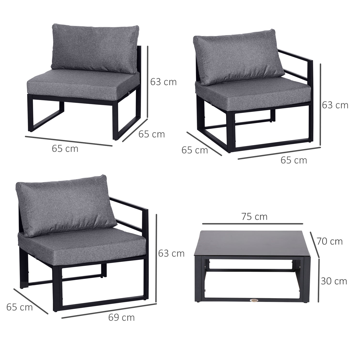 Outsunny 5 Seater Aluminium Garden Furniture Set, Garden Sofa Set with Thick Cushions for Patio and Balcony, Outdoor, Grey