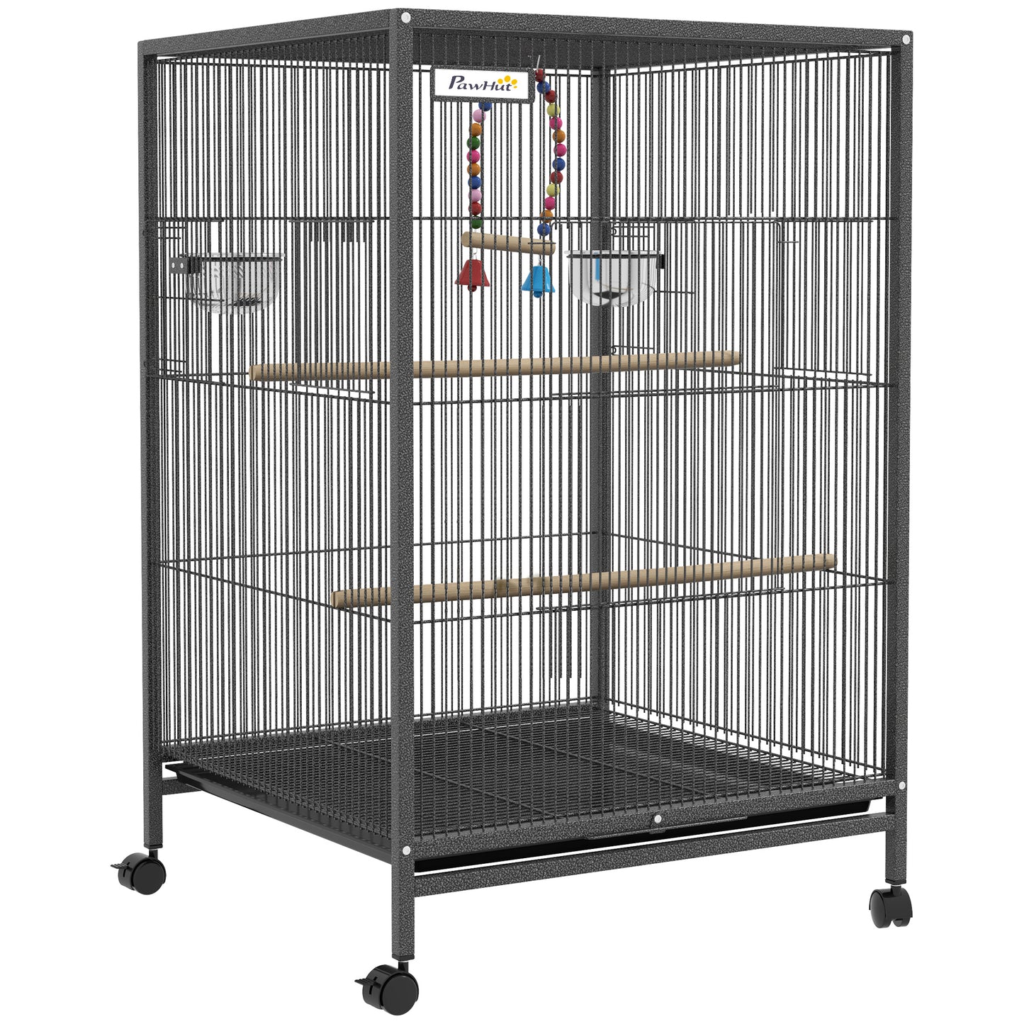 Photo of PawHut Bird Cage, Budgie Cage, with Rolling Stand, for Small Birds - Grey in Grey colour on a white background