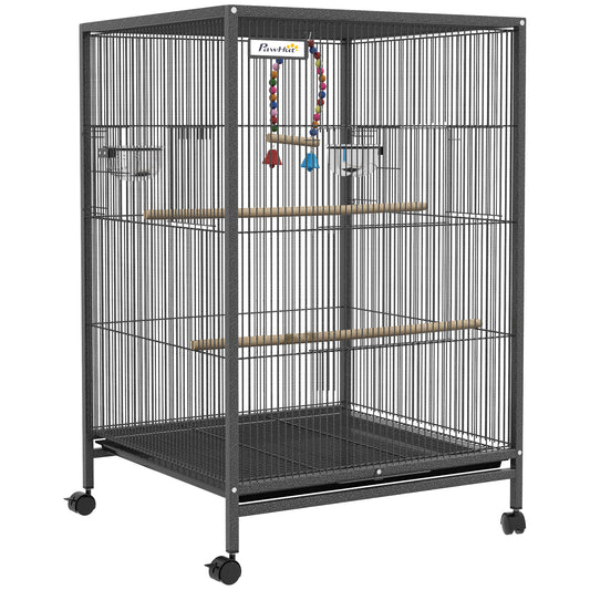 Photo of PawHut Bird Cage, Budgie Cage, with Rolling Stand, for Small Birds - Grey in Grey colour on a white background