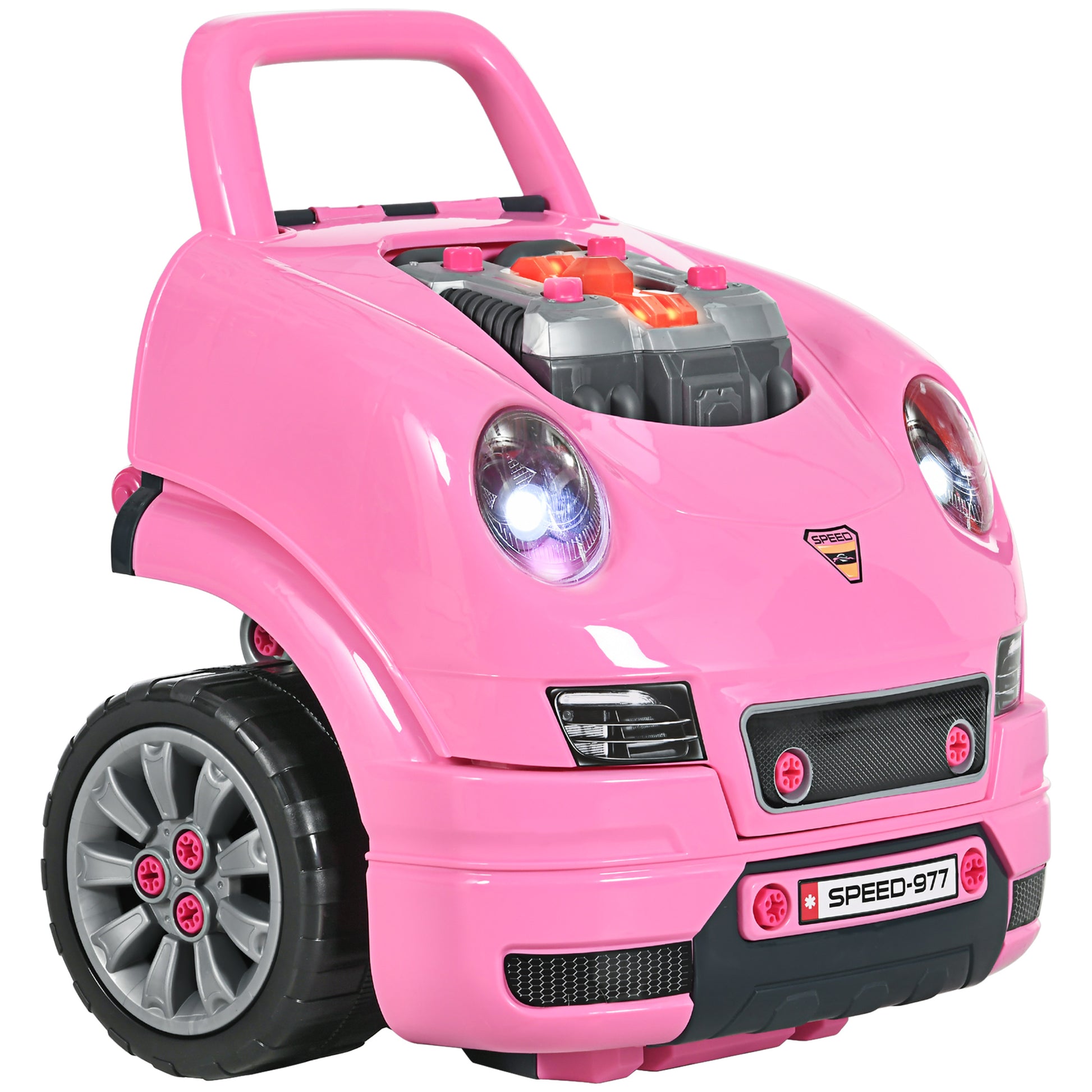 Photo of HOMCOM Kids Truck Engine Toy Set, with Horn, Light, Car Key, for Ages 3-5 Years - Pink in Pink colour on a white background