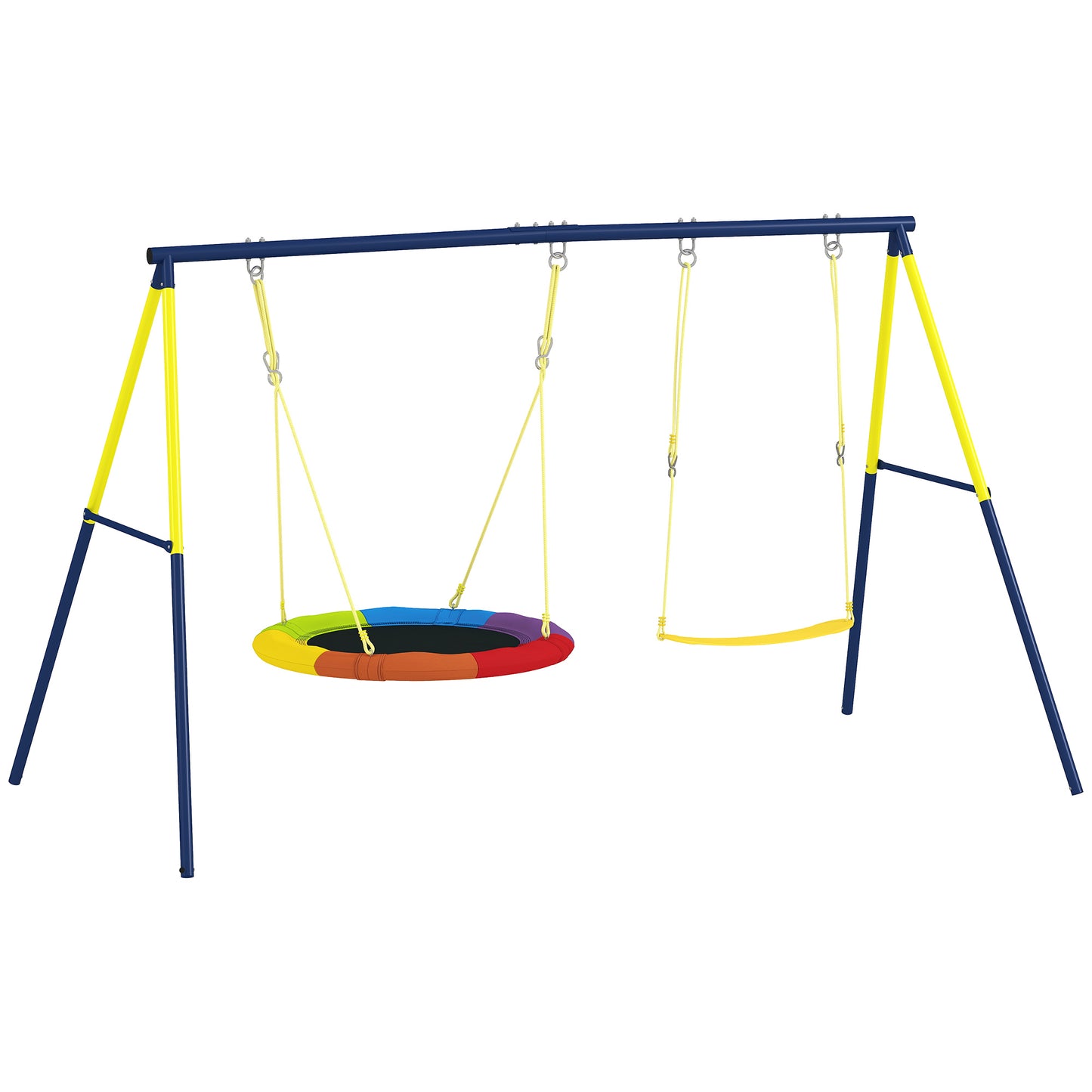 Photo of AIYAPLAY Kids Swing Set with Double Swings, Outdoor Playset with Adjustable Ropes, Metal Frame for Ages 3-8, 150kg Capacity in Capacity colour on a white background