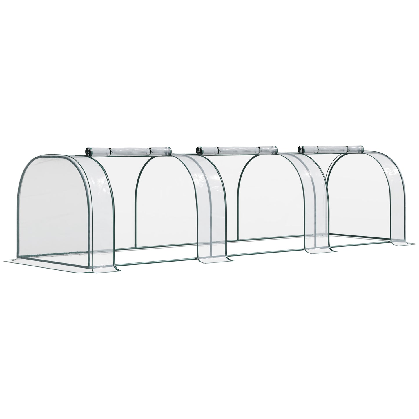 Photo of Outsunny Mini Greenhouse, Small Polytunnel Green House with Zipped Doors, Steel Frame for Garden Patio, 300 x 100 x 80cm, Clear in Clear colour on a white background
