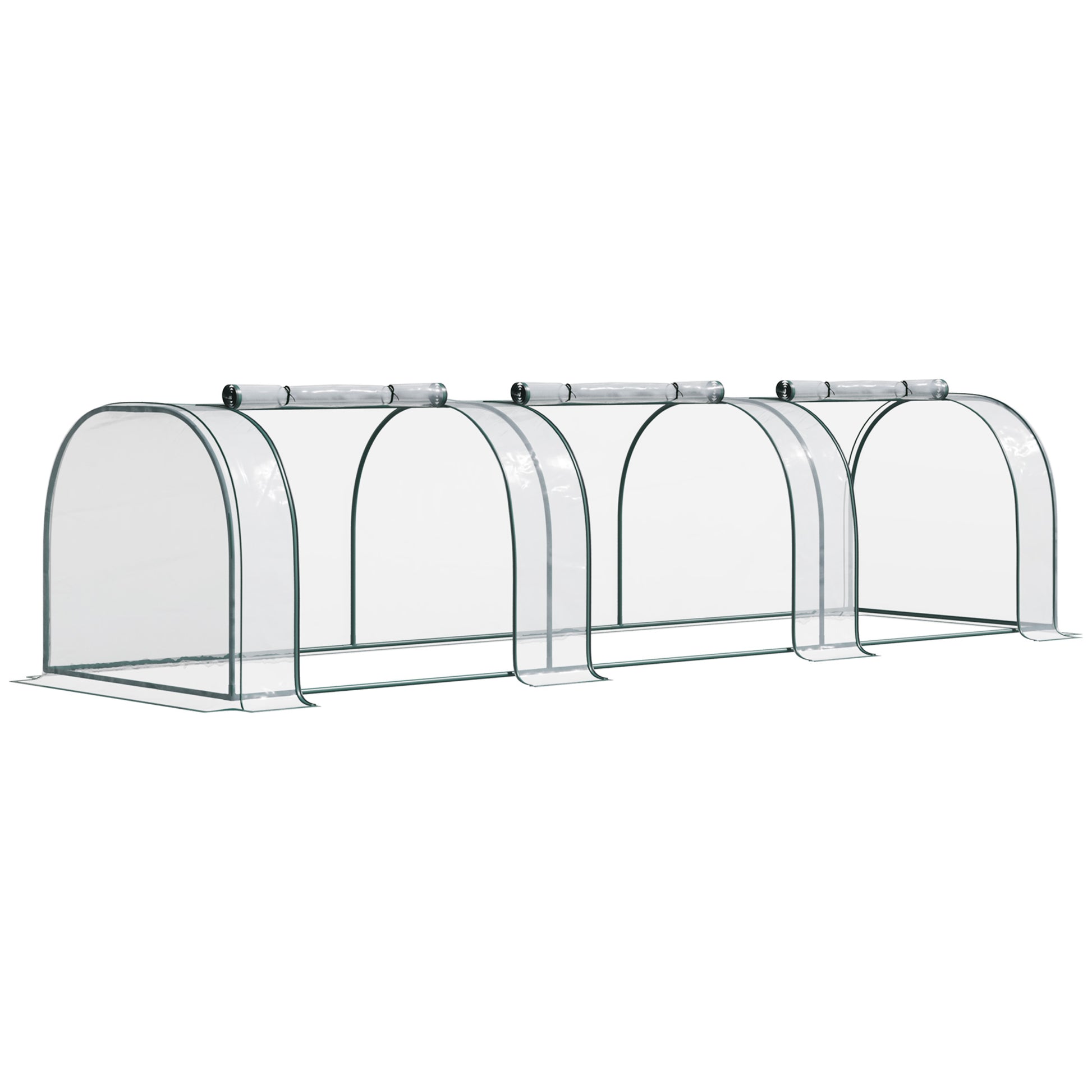 Photo of Outsunny Mini Greenhouse, Small Polytunnel Green House with Zipped Doors, Steel Frame for Garden Patio, 300 x 100 x 80cm, Clear in Clear colour on a white background