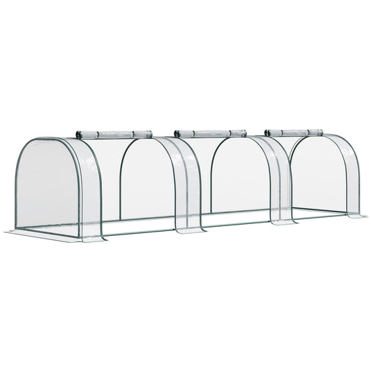 Photo of Outsunny Mini Greenhouse, Small Polytunnel Green House with Zipped Doors, Steel Frame for Garden Patio, 300 x 100 x 80cm, Clear in Clear colour on a white background