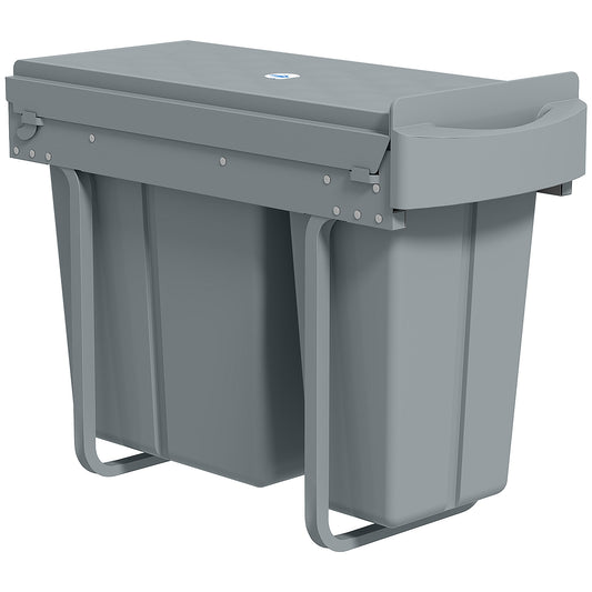Photo of HOMCOM 2 Removable Recycling, ContaineUnder-Sink Kitchen Trash Bin, Smooth Slide, Handle, Diamond Pattern Lid, Grey in Grey colour on a white background