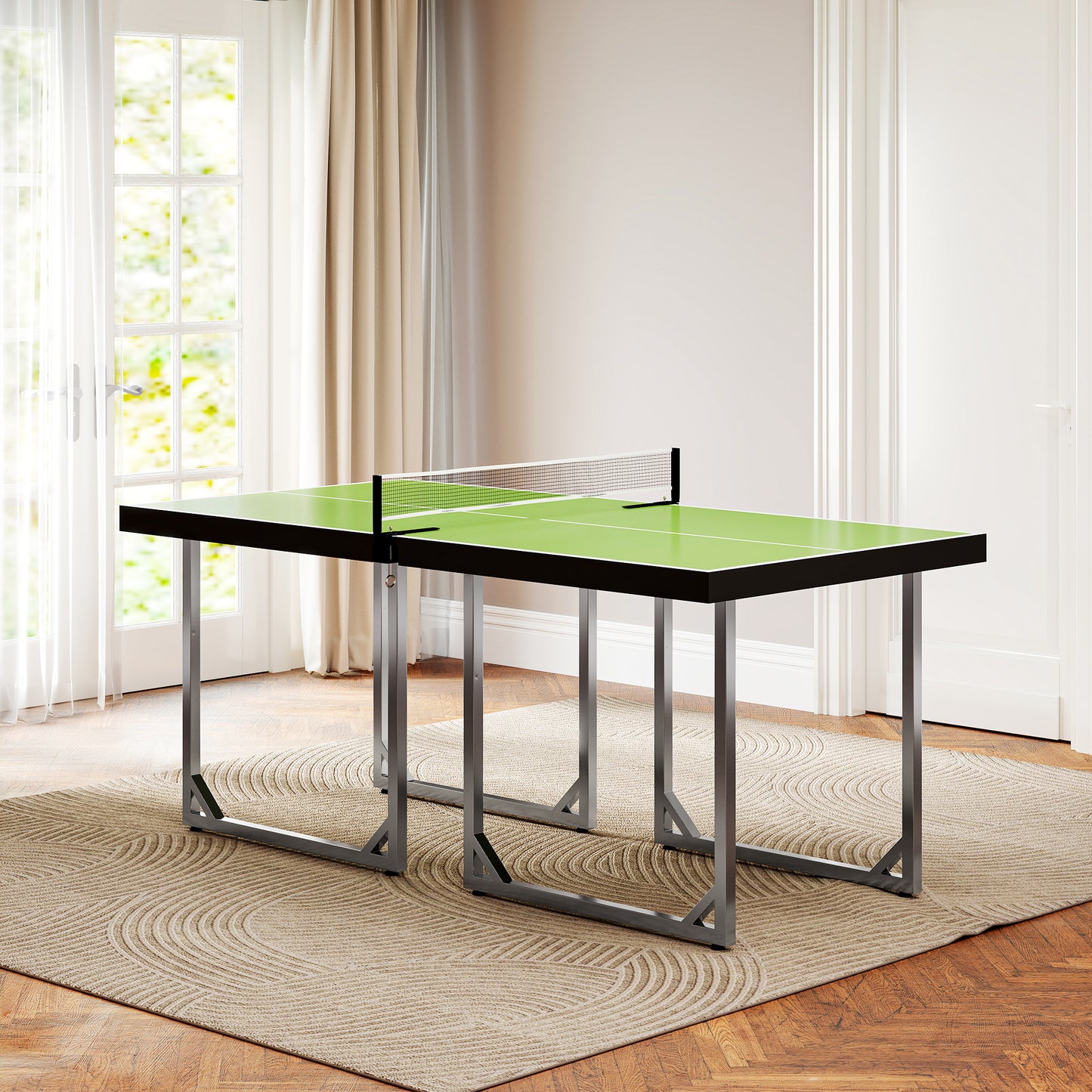 HOMCOM 6ft Table Tennis Table, Ping Pong Table with Net, Foldable and Portable Ping Pong Set for Indoor Outdoor Use, Easy Assemble, Midsize, Green