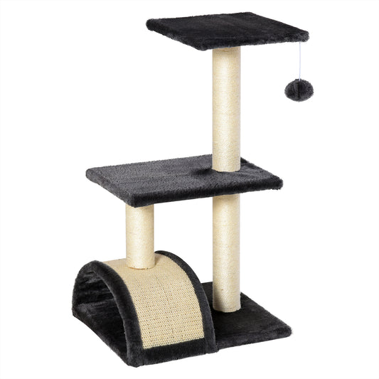 Photo of PawHut 72cm Cat Tree with Scratching Post, Pad for Indoor Cats - Smoky Grey in Grey colour on a white background