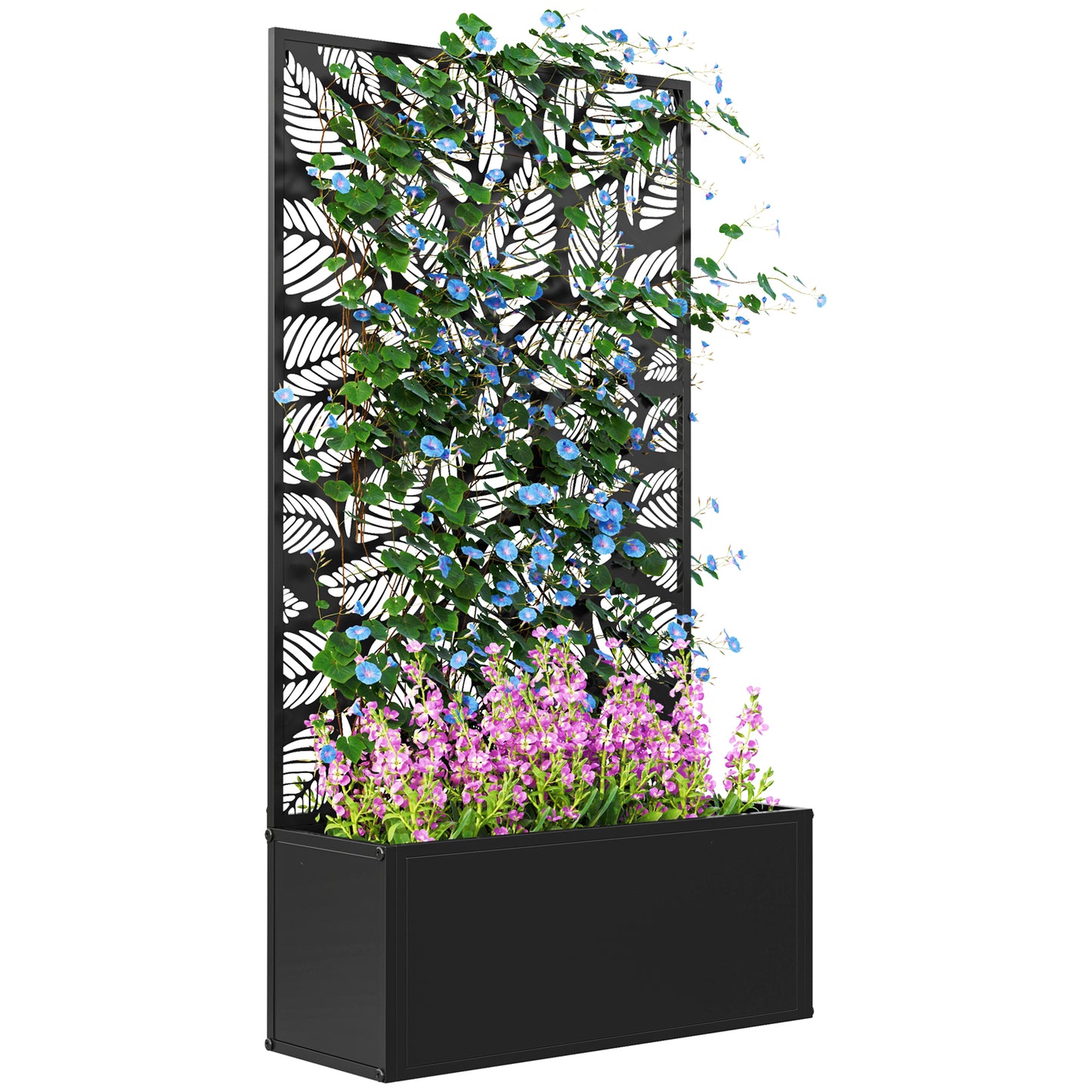 Photo of Outsunny Outdoor Metal Planter, with Back Trellis - Black in Black colour on a white background