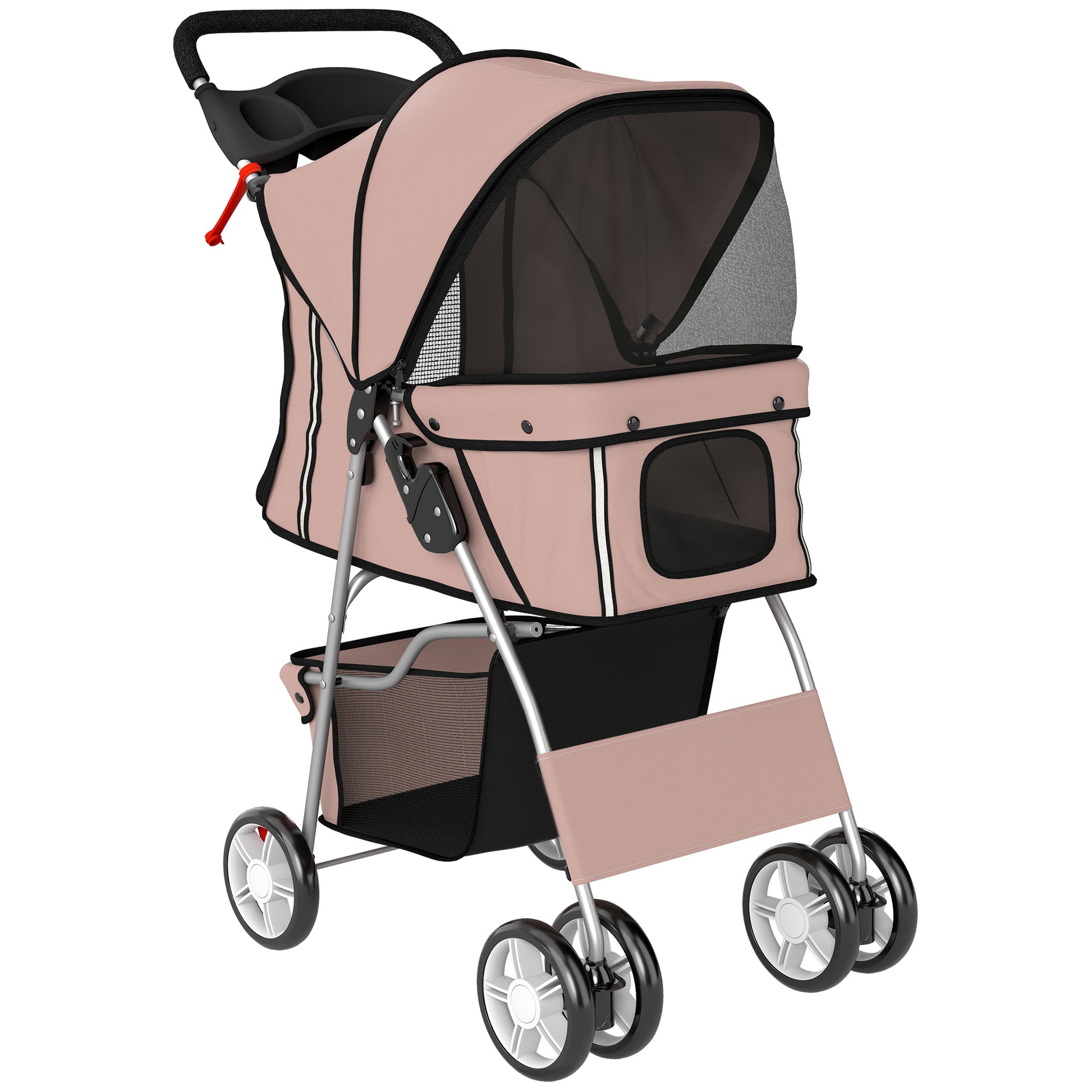 Photo of PawHut Dog Pram, Pet Stroller with Reflective Strips, Foldable Cat Stroller with 360° Swivel Wheels, Brown in Brown colour on a white background