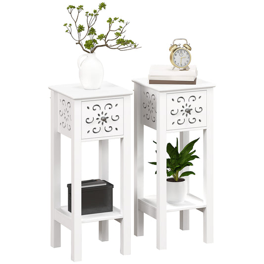 Photo of HOMCOM Set of Two Elegant Floral Cut-Out Side Tables - White in White colour on a white background