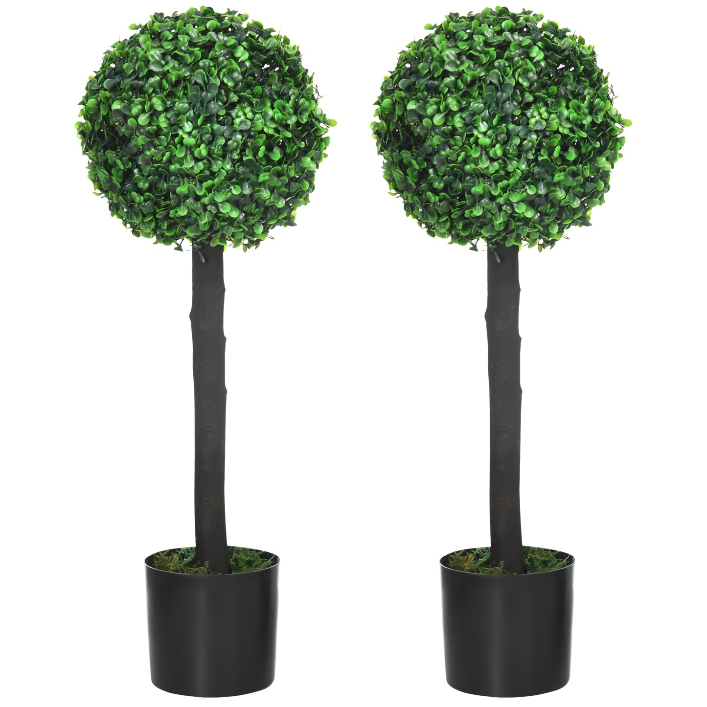 Photo of HOMCOM Set of 2 Artificial Plants Boxwood Ball Trees in Pot Fake Plants for Home Indoor Outdoor Decor, 20x20x60cm, Green in Green colour on a white background