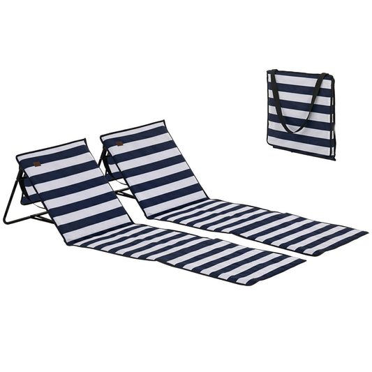 Photo of Outsunny Set of 2 Foldable Garden Beach Chair Mat, Outdoor Sun Lounger Seats with Adjustable Back, Magazine Pocket, Carry Strap in Strap colour on a white background