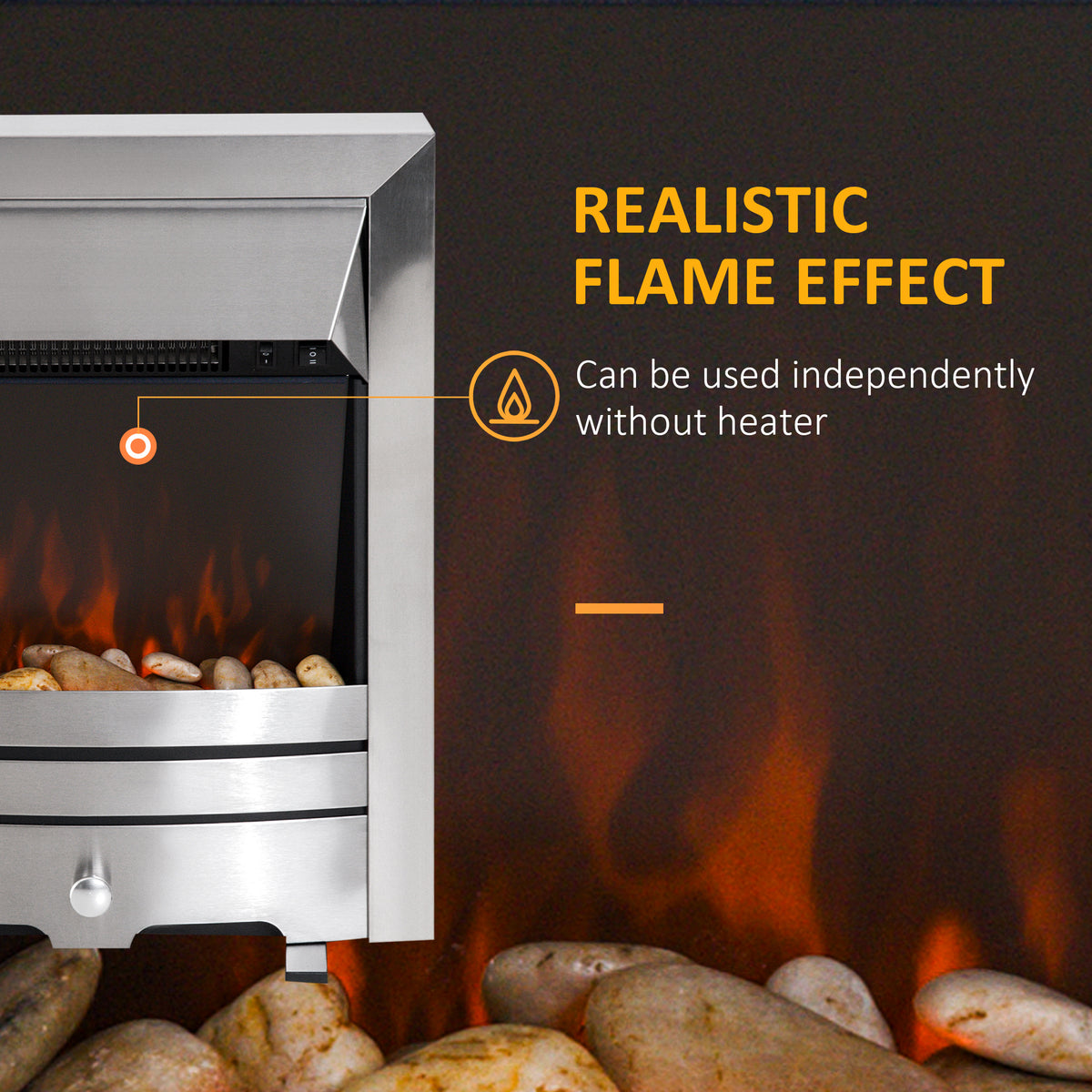 Electric fireplace heater with realistic flame effect that can operate without heat