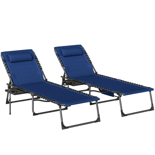 Photo of Outsunny Five-Position Reclining Sun Loungers Set of 2 - Dark Blue in Blue colour on a white background