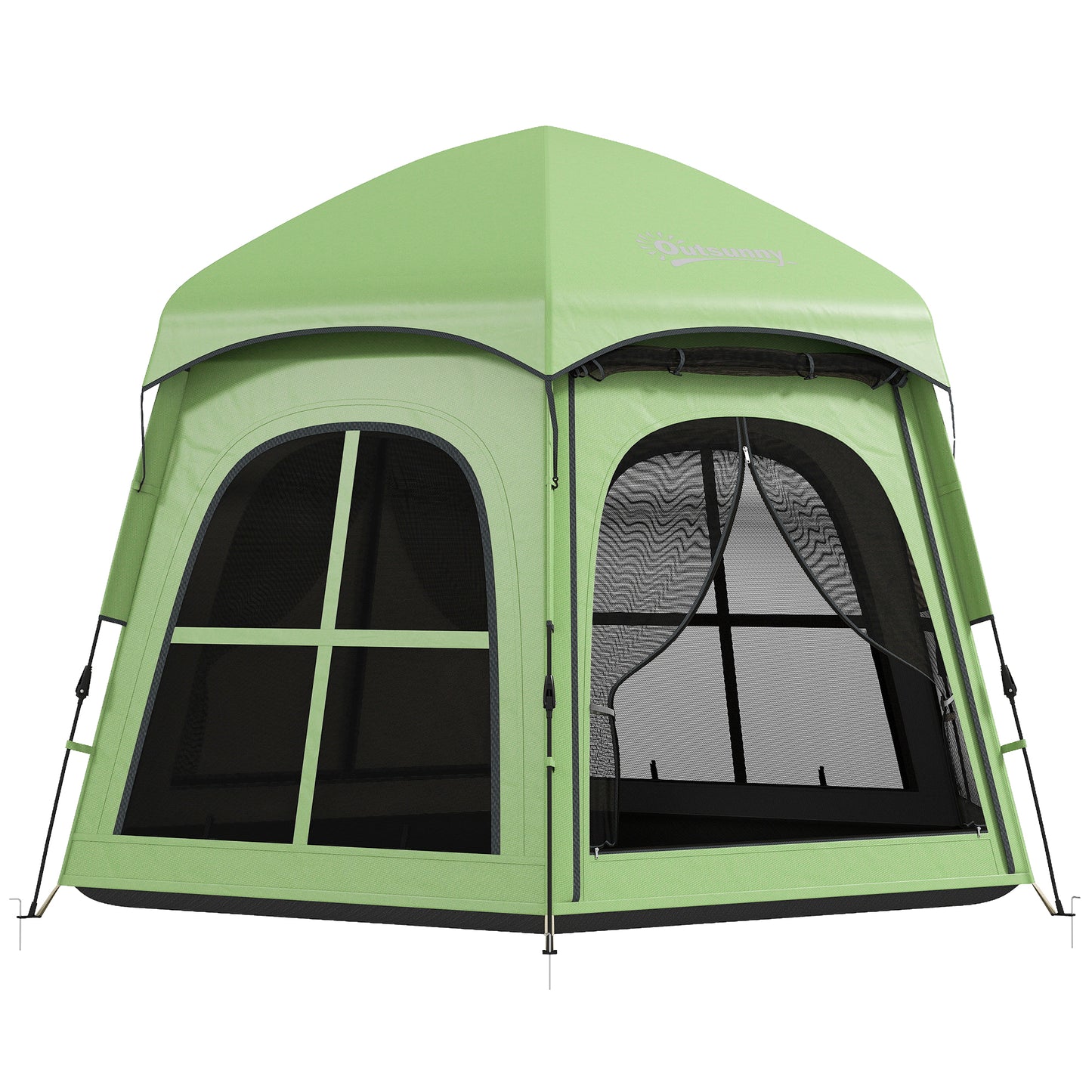 Photo of Outsunny Pop Up Tent 3000mm Waterproof Instant Camping Tent 3-4 Person with 2 Doors 4 Windows Green in Green colour on a white background