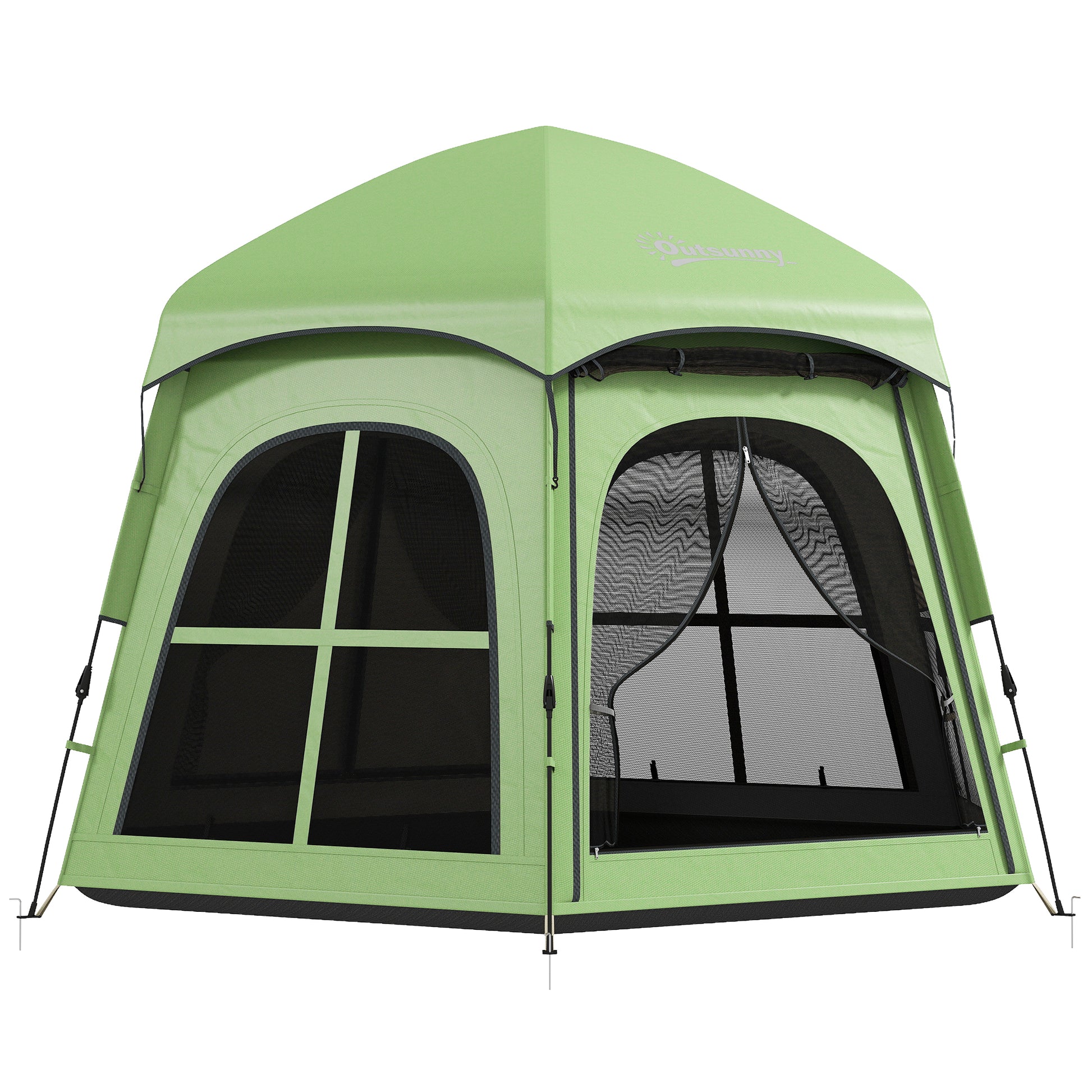 Photo of Outsunny Pop Up Tent 3000mm Waterproof Instant Camping Tent 3-4 Person with 2 Doors 4 Windows Green in Green colour on a white background