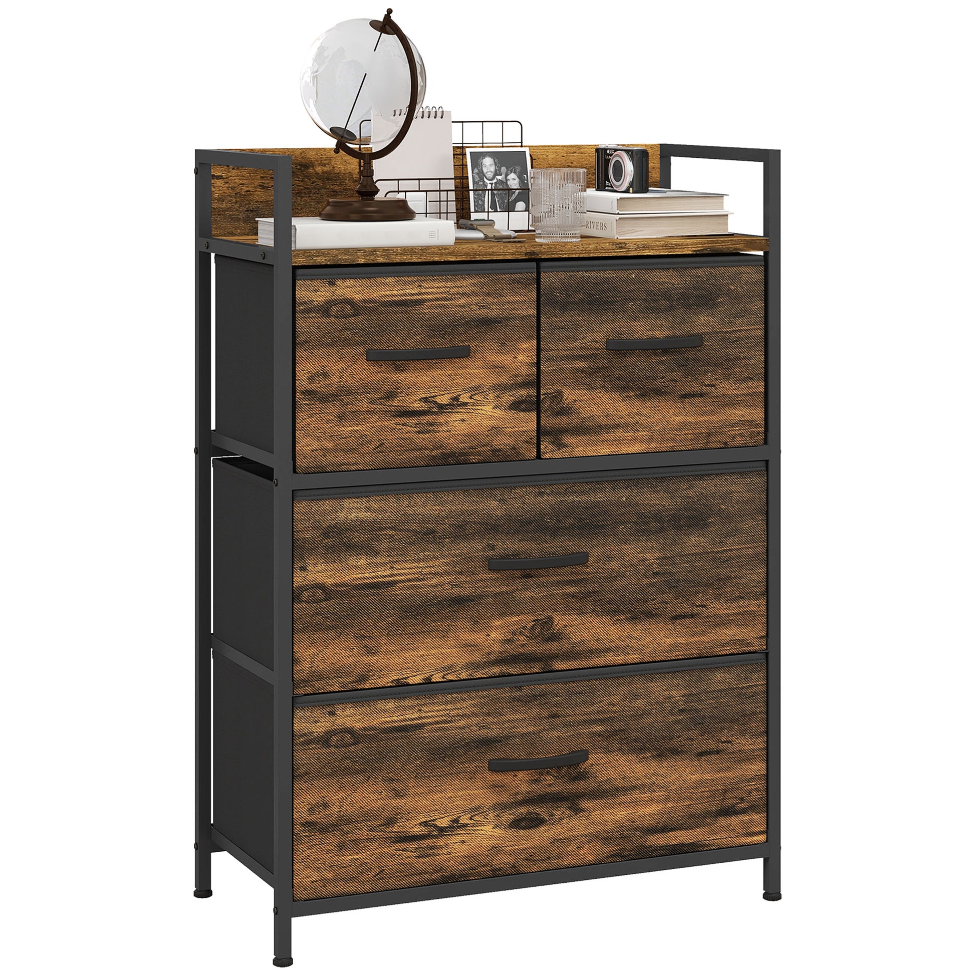 Photo of HOMCOM Rustic Chest of Four Fabric Drawers - Rustic Brown in Brown colour on a white background
