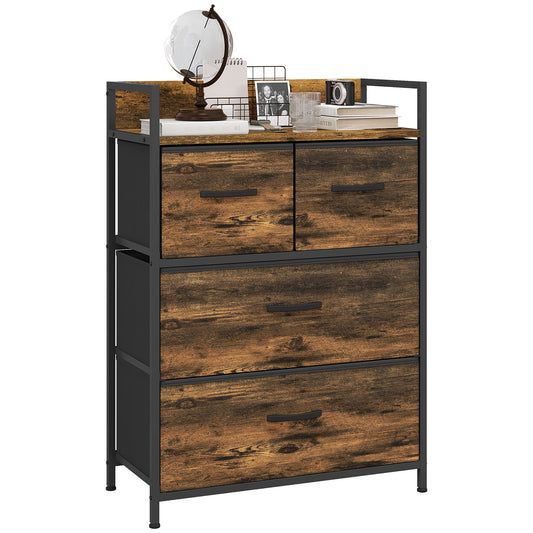 Photo of HOMCOM Rustic Chest of Four Fabric Drawers - Rustic Brown in Brown colour on a white background