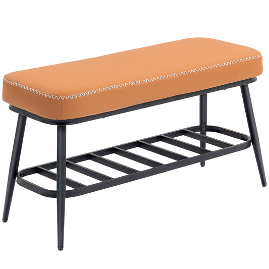 Photo of HOMCOM PU Leather Shoe Storage Bench - Brown in Brown colour on a white background