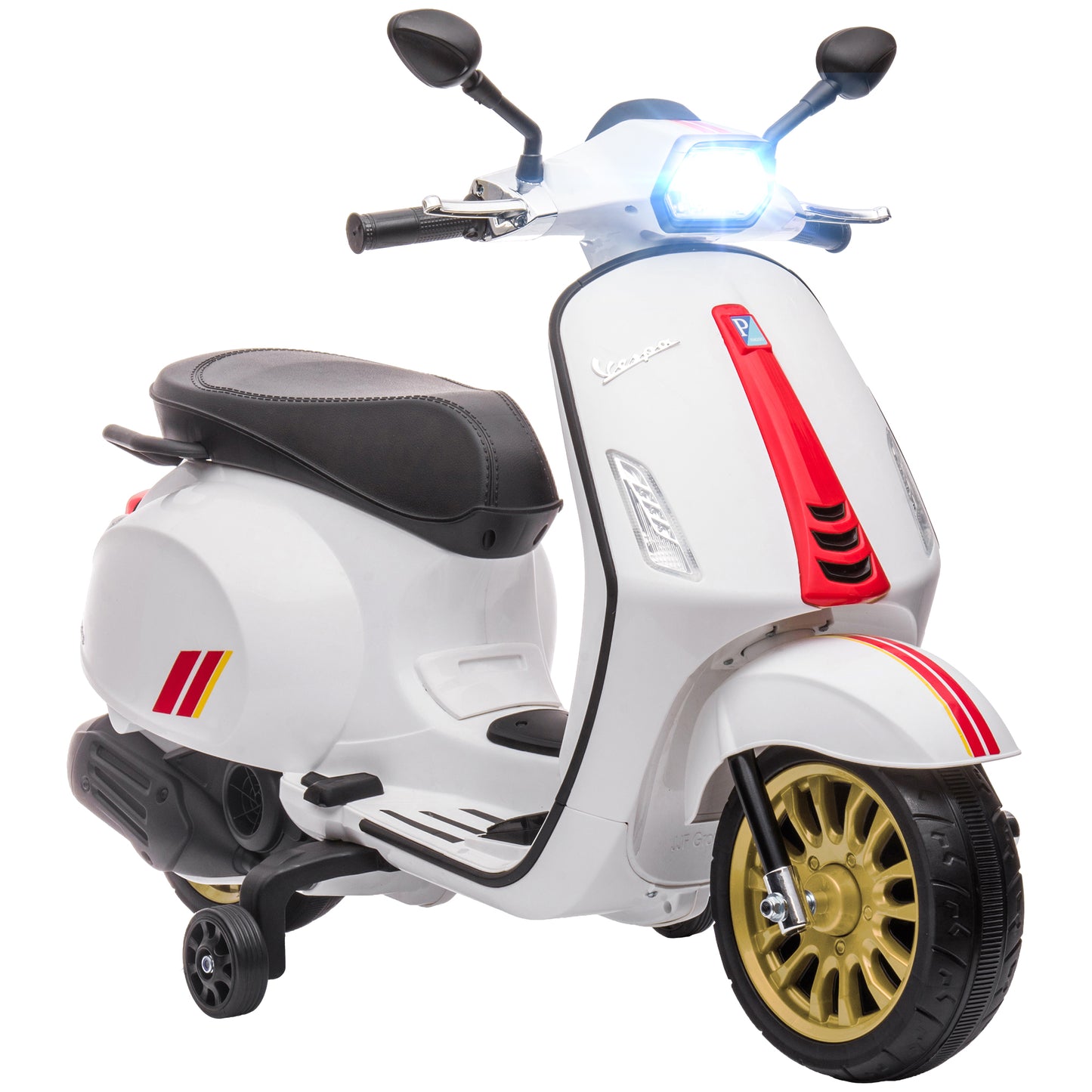 Photo of AIYAPLAY 12V Vespa Licensed Kids Electric Motorbike w/ Music, Lights, FM Radio, for 3-6 Years - White in White colour on a white background