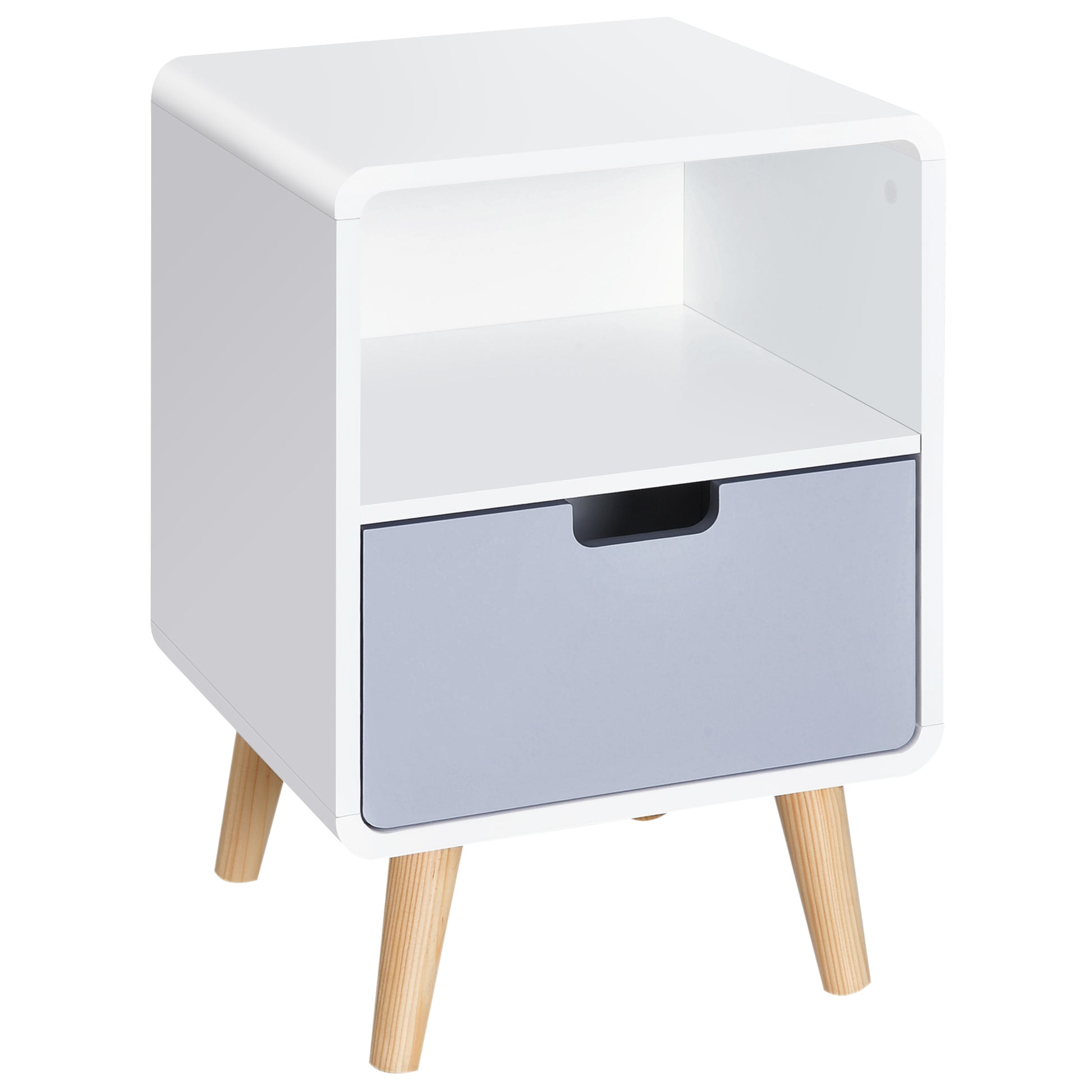 Photo of HOMCOM Wooden Bedside Table End Nightstand With Drawer Wood Lamp Desk Storage Unit Bedroom Scandinavian Nordic Style in Style colour on a white background