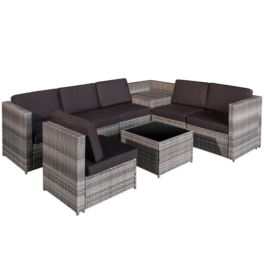 Photo of Outsunny 6-Seater Rattan Sofa Furniture Set W/ Cushions, Steel Frame-Grey in Frame-Grey colour on a white background