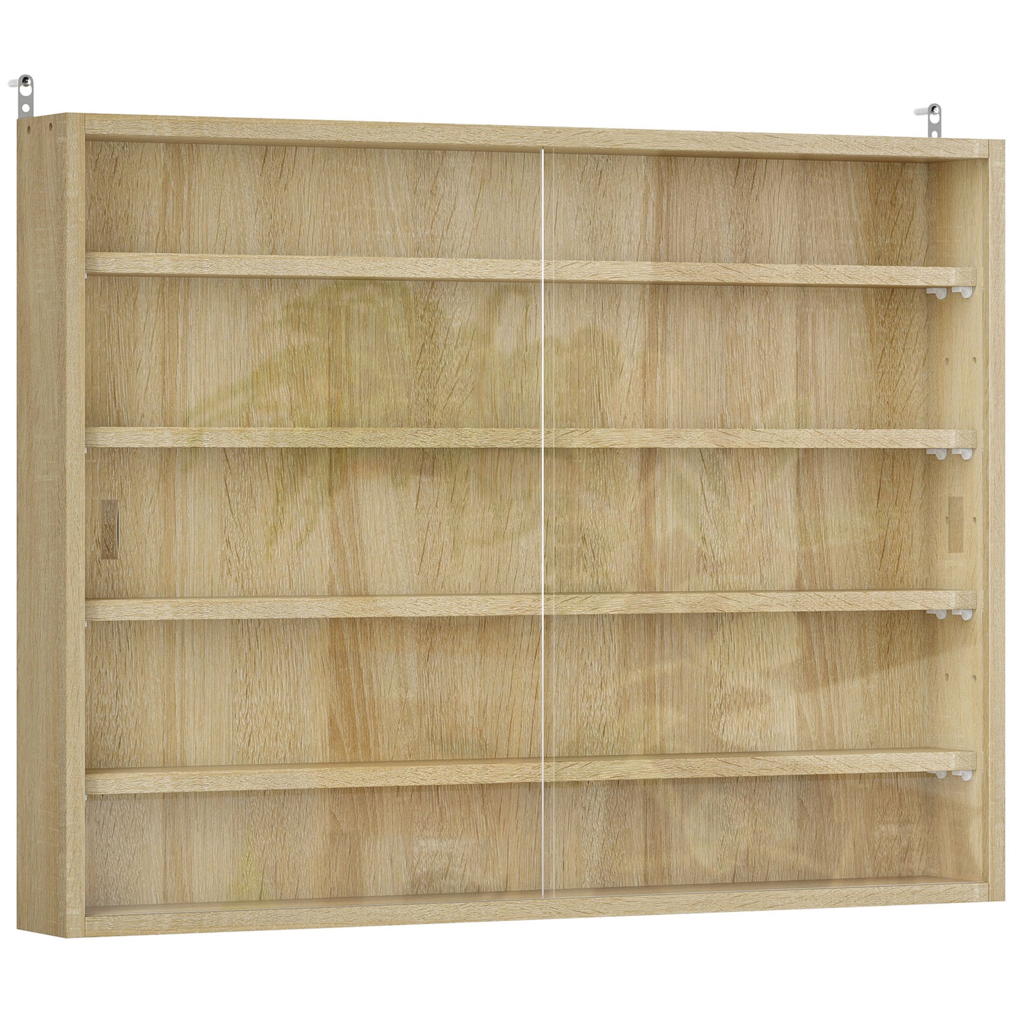 Photo of HOMCOM 5-Tier Wall Display Shelf Unit Cabinet w/ 4 Adjustable Shelves Glass Doors Home Office Ornaments 60x80cm Oak in Oak colour on a white background