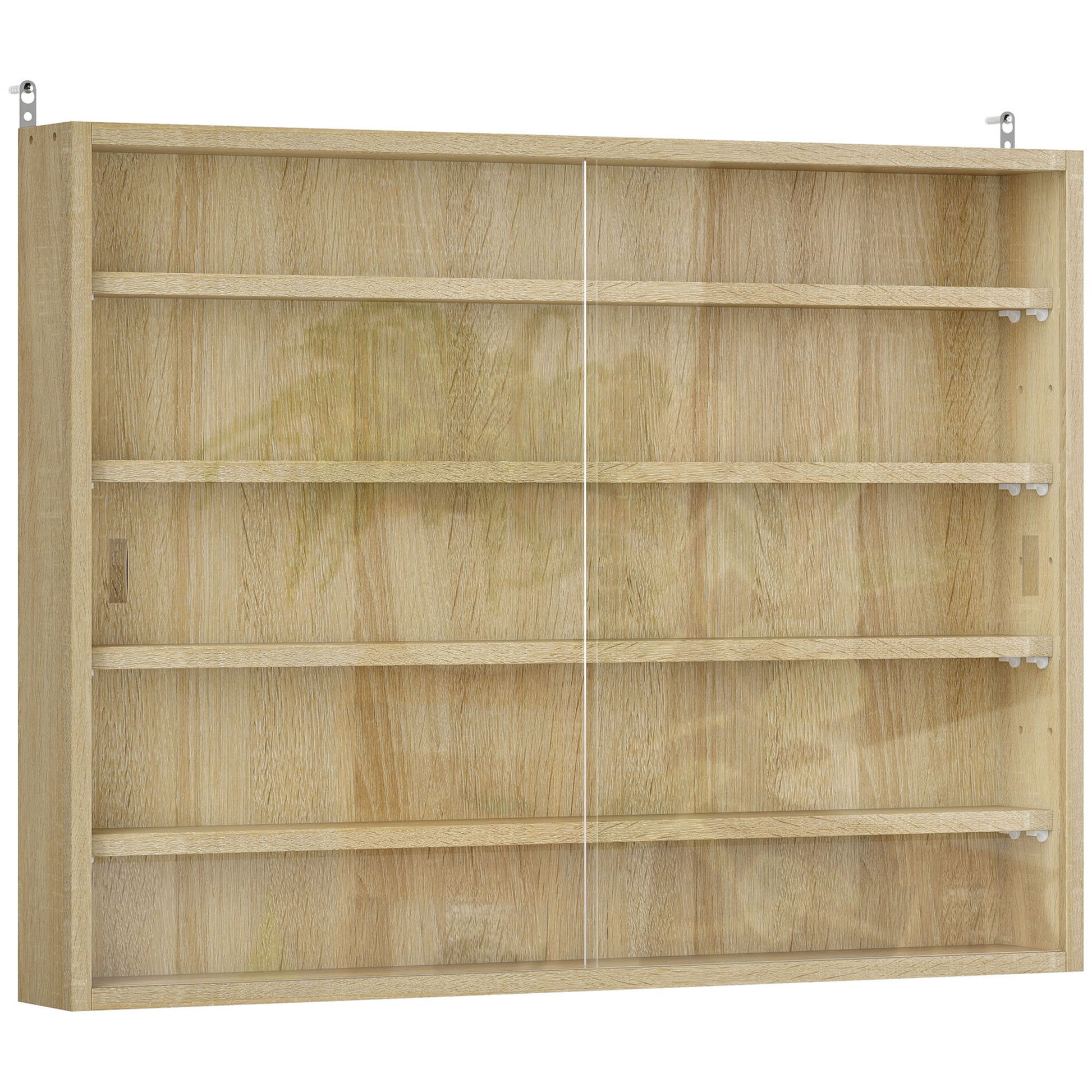 Photo of HOMCOM 5-Tier Wall Display Shelf Unit Cabinet w/ 4 Adjustable Shelves Glass Doors Home Office Ornaments 60x80cm Oak in Oak colour on a white background