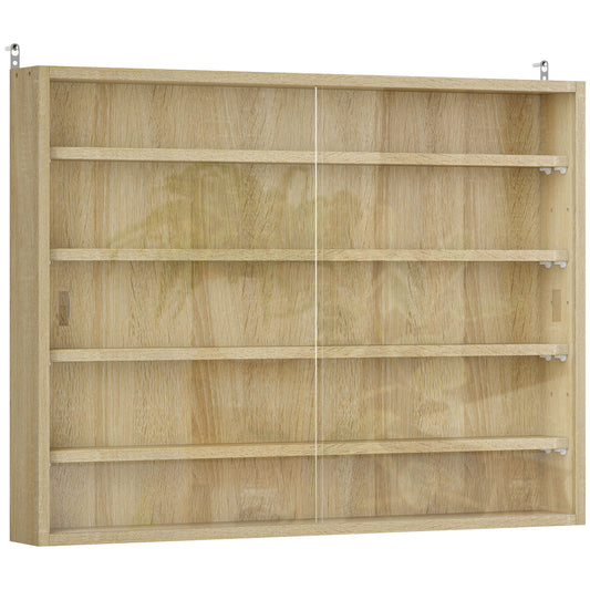 Photo of HOMCOM 5-Tier Wall Display Shelf Unit Cabinet w/ 4 Adjustable Shelves Glass Doors Home Office Ornaments 60x80cm Oak in Oak colour on a white background