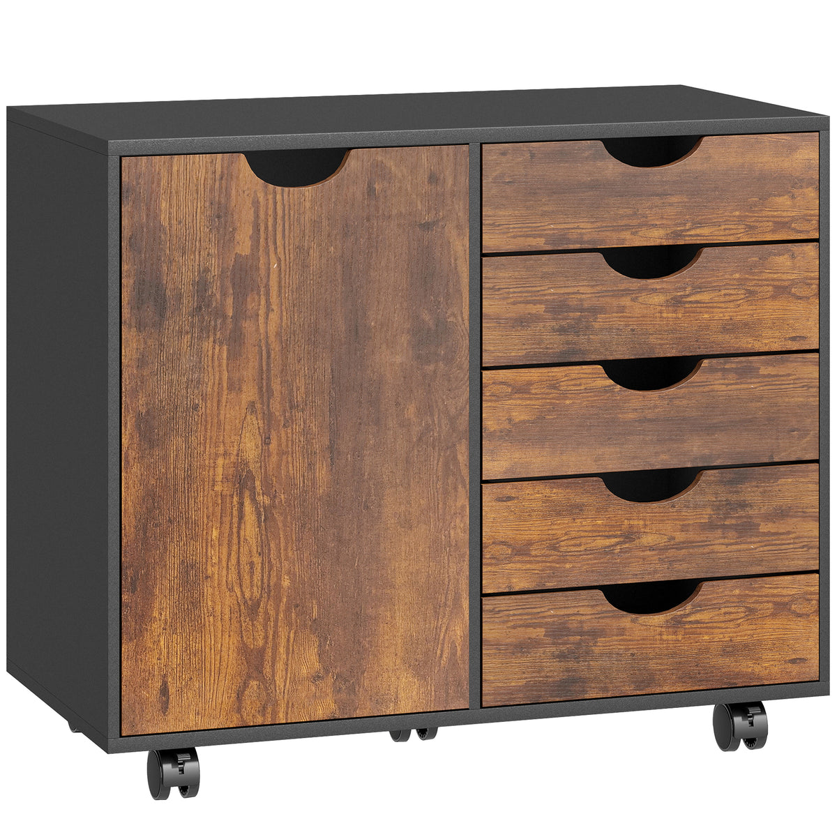 Photo of HOMCOM Multi-Storage Mobile Office Storage Cabinet - Rustic Brown in Brown colour on a white background