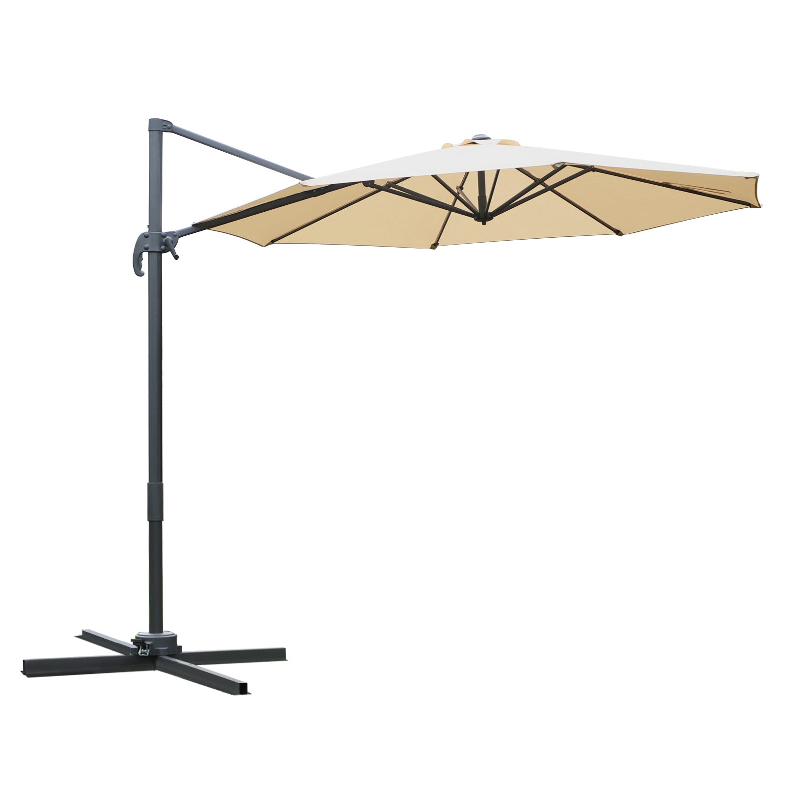 Photo of Outsunny Round Umbrella Parasol W/ Tilt 360° Rotation and Hand Crank Cross Base-Beige in Base-Beige colour on a white background