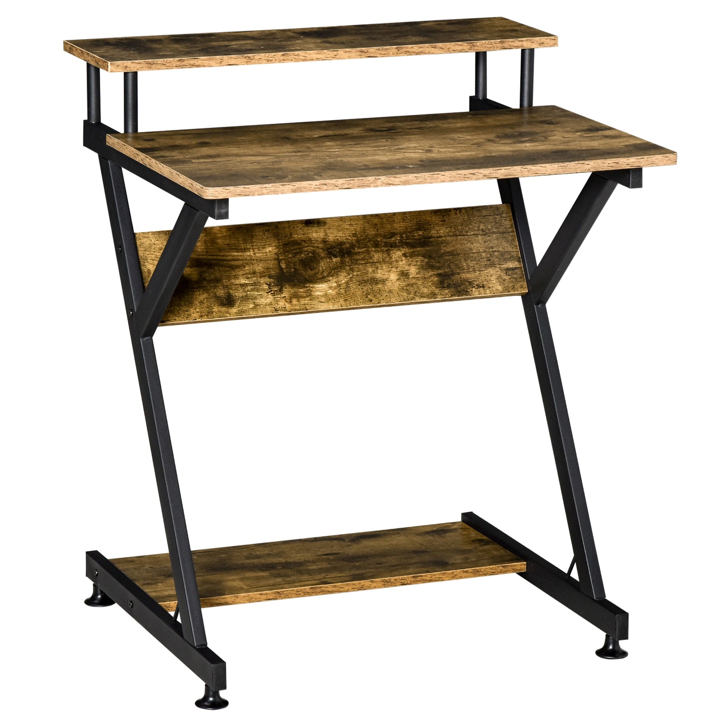 Photo of HOMCOM Industrial Computer Desk with Monitor Stand, 70 x 60cm Compact Desk for Small Spaces, Home Office Desk, Rustic Brown in Brown colour on a white background