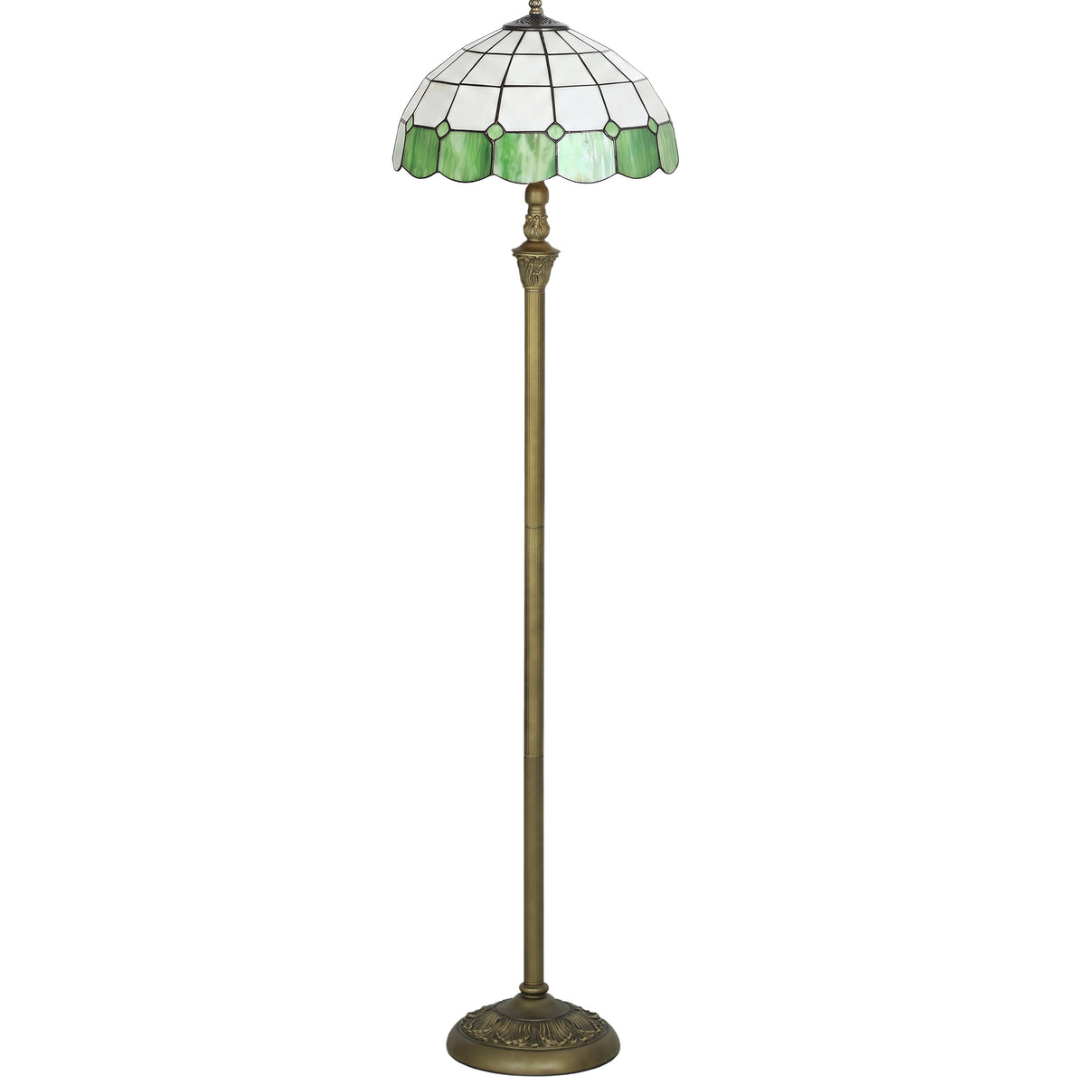 Photo of HOMCOM Tiffany-Style Floor Lamp with Handcrafted Stained Glass Shade, 152cm Tall Vintage Standing Lamp, Bronze Tone and Green in Green colour on a white background