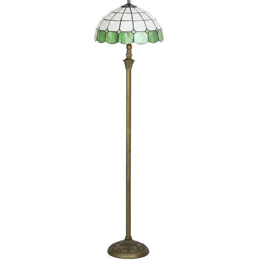 Photo of HOMCOM Tiffany-Style Floor Lamp with Handcrafted Stained Glass Shade, 152cm Tall Vintage Standing Lamp, Bronze Tone and Green in Green colour on a white background